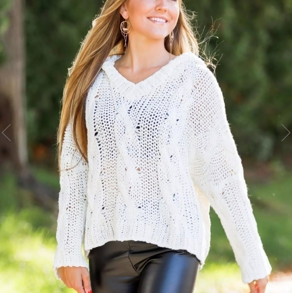 Hyfve hyfve hyfve cable knit cropped hooded sweater